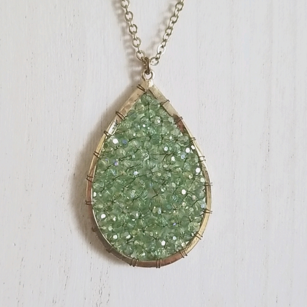 Green Swarovski Crystal Teardrop Pendant Necklace
